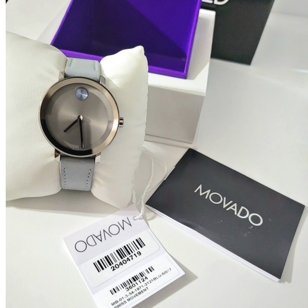 NWT Movado BOLD Evolution 2.0 Silver Dial / Silver Leather Strap - 3601124